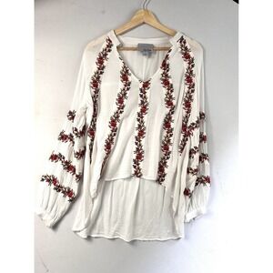 Anthropologie Chloe Oliver Embroidered Floral Boho White‎ Hi Lo Top S Cottage